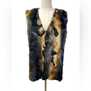 Arianna By Howard’s Faux Fur‎ Vest Black Blue Tan hook & Eye Like New  Sm/M